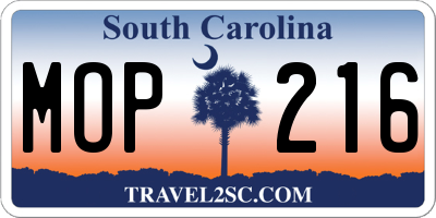 SC license plate MOP216