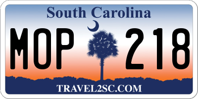 SC license plate MOP218