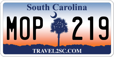 SC license plate MOP219