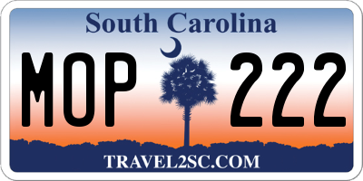 SC license plate MOP222