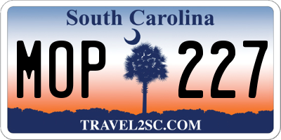 SC license plate MOP227