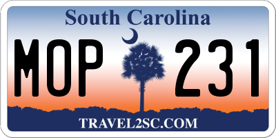 SC license plate MOP231