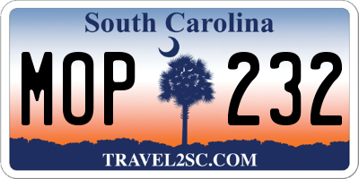 SC license plate MOP232