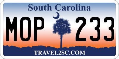 SC license plate MOP233