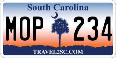 SC license plate MOP234