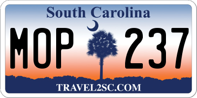SC license plate MOP237