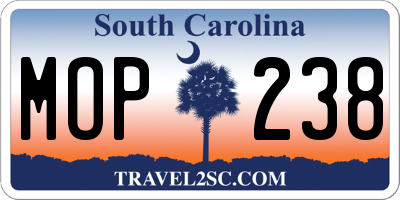 SC license plate MOP238