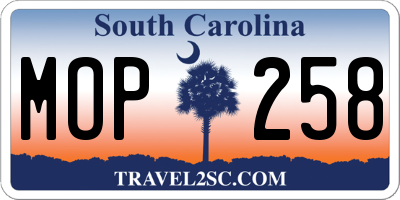 SC license plate MOP258