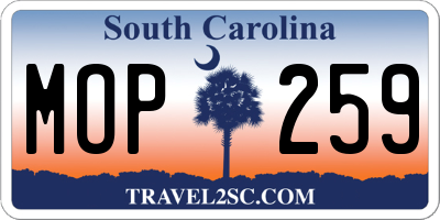 SC license plate MOP259