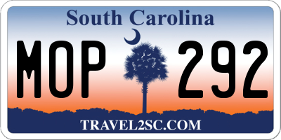 SC license plate MOP292