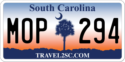 SC license plate MOP294