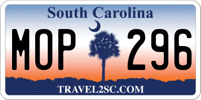 SC license plate MOP296
