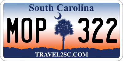 SC license plate MOP322