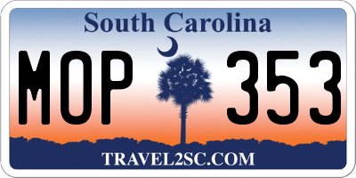 SC license plate MOP353