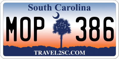 SC license plate MOP386