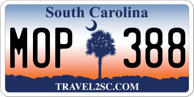 SC license plate MOP388