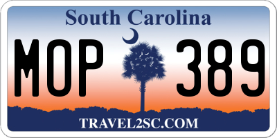 SC license plate MOP389