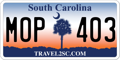 SC license plate MOP403