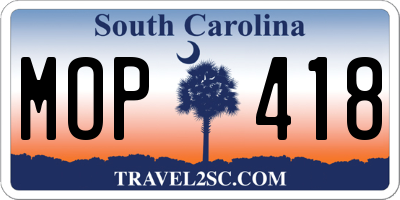 SC license plate MOP418