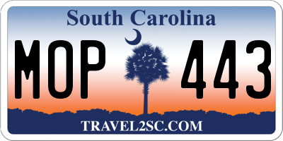 SC license plate MOP443