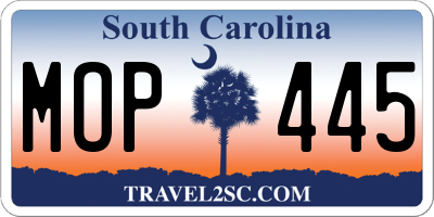 SC license plate MOP445