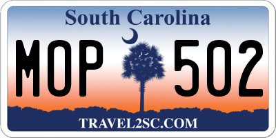 SC license plate MOP502