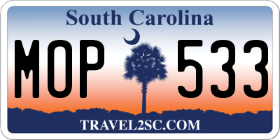SC license plate MOP533