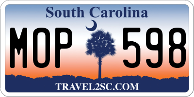 SC license plate MOP598