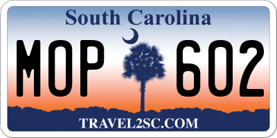SC license plate MOP602