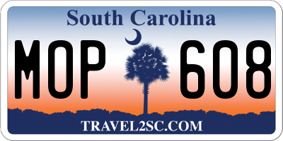 SC license plate MOP608
