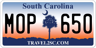 SC license plate MOP650