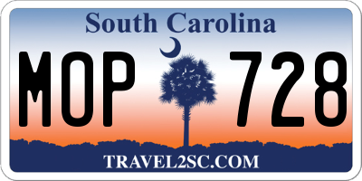 SC license plate MOP728