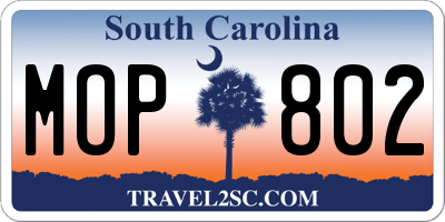 SC license plate MOP802