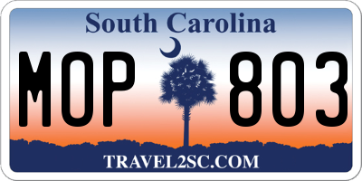 SC license plate MOP803