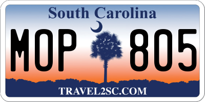 SC license plate MOP805
