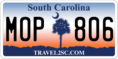 SC license plate MOP806