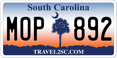 SC license plate MOP892