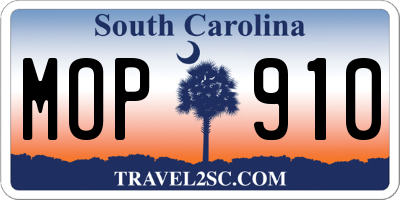 SC license plate MOP910