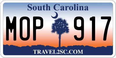 SC license plate MOP917