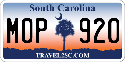 SC license plate MOP920