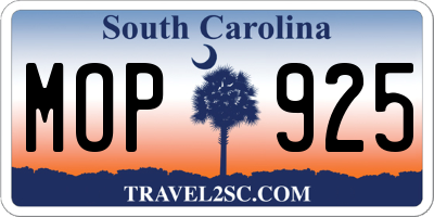 SC license plate MOP925