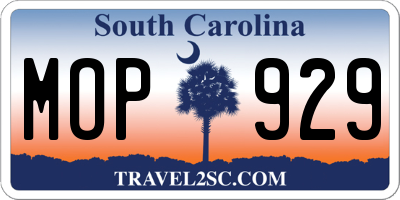 SC license plate MOP929