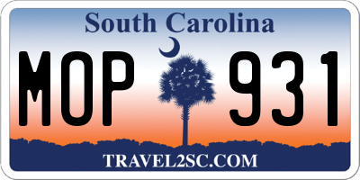 SC license plate MOP931