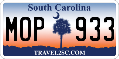 SC license plate MOP933