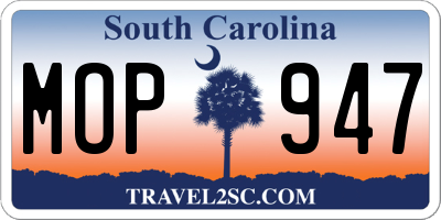 SC license plate MOP947