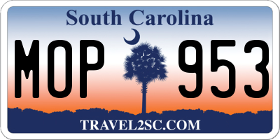 SC license plate MOP953