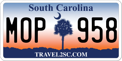 SC license plate MOP958