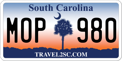 SC license plate MOP980