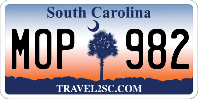 SC license plate MOP982