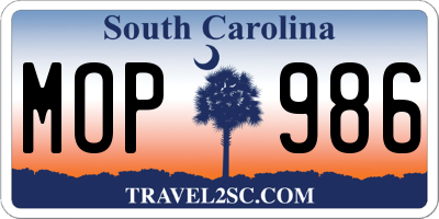 SC license plate MOP986